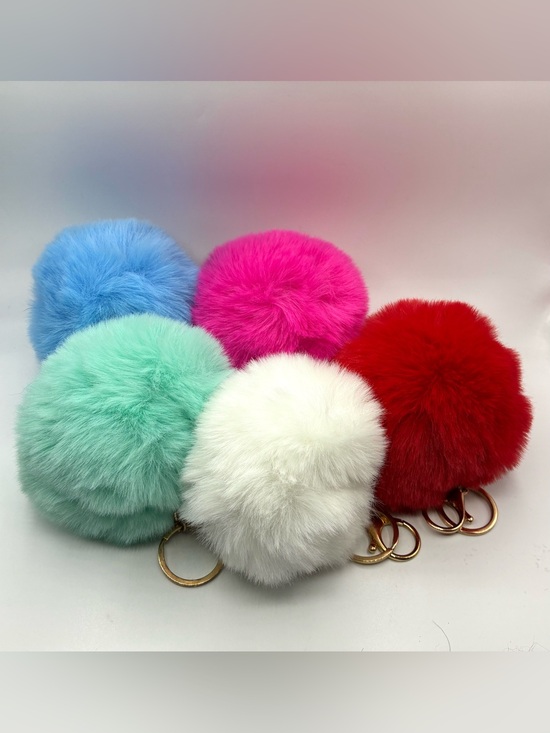 no brand Accessories - Plush Pom Pom Keychain - Choose One: White, Mint, Blue, Pink, Red